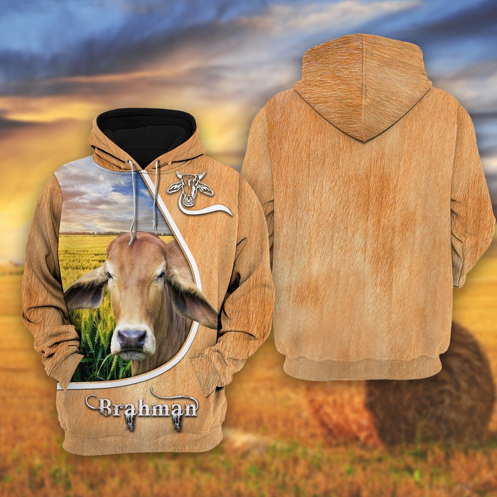 Brahman On The Wheat Field All Over Printed Shirts, Farmer Hoodie, Farm Themed Shirts, Farm Tee Shirts