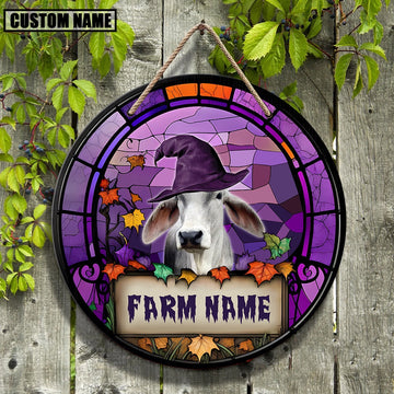 Brahman Stained Glass Effect Happy Halloween Wooden Sign, Farm Wood Sign, Farm House Wood Signs