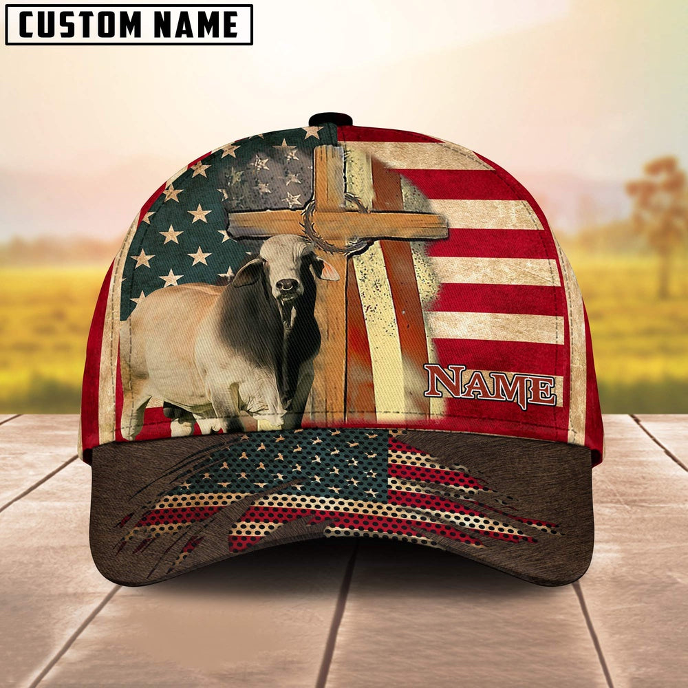 Brahman USA Flag Customized Name Cap, Farmer Cap, Vintage Farmer Hat, Mens Farmer Hats, Cap For Farmers