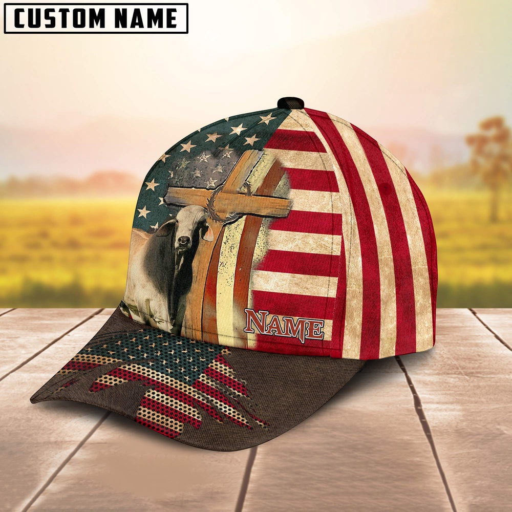 Brahman USA Flag Customized Name Cap, Farmer Cap, Vintage Farmer Hat, Mens Farmer Hats, Cap For Farmers