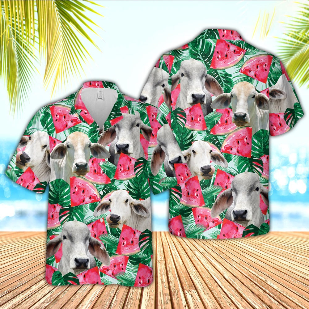 Brahman Watermelon 3D Hawaiian Shirt, Farm Hawaiian Shirt, Farmer Hawaii