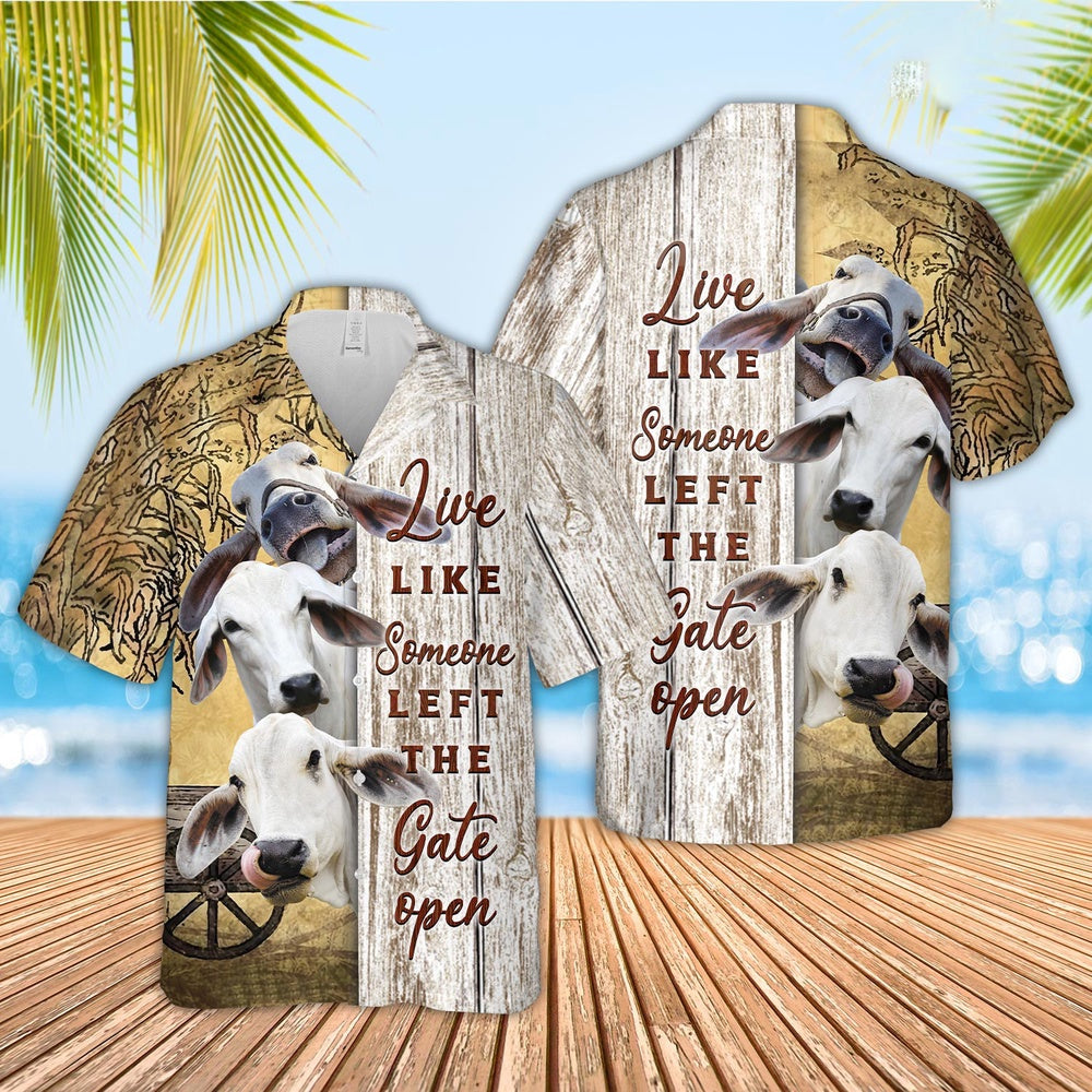 Brahman Woods Pattern Hawaiian Shirt, Farm Hawaiian Shirt, Farmer Hawaii