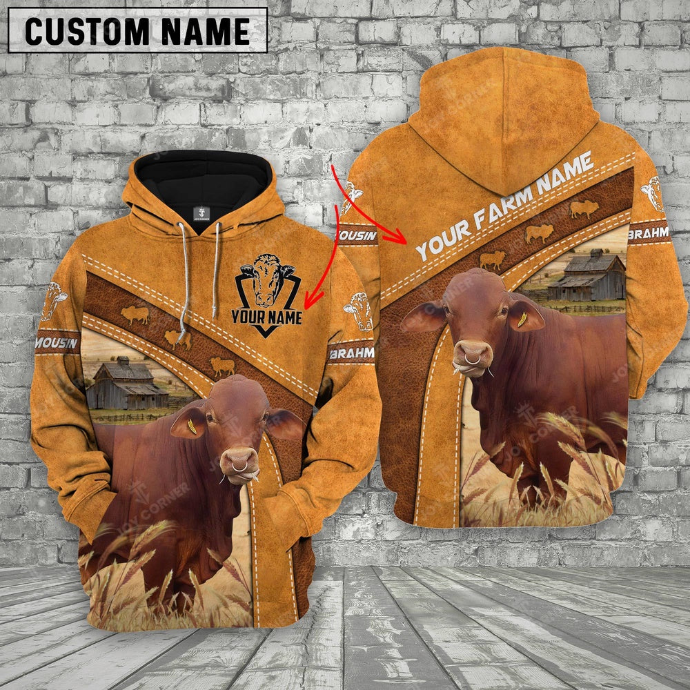 Brahmousin All Over Printed Cattle Hoodie, Farmer Hoodie, Farm Themed Shirts, Farm Tee Shirts