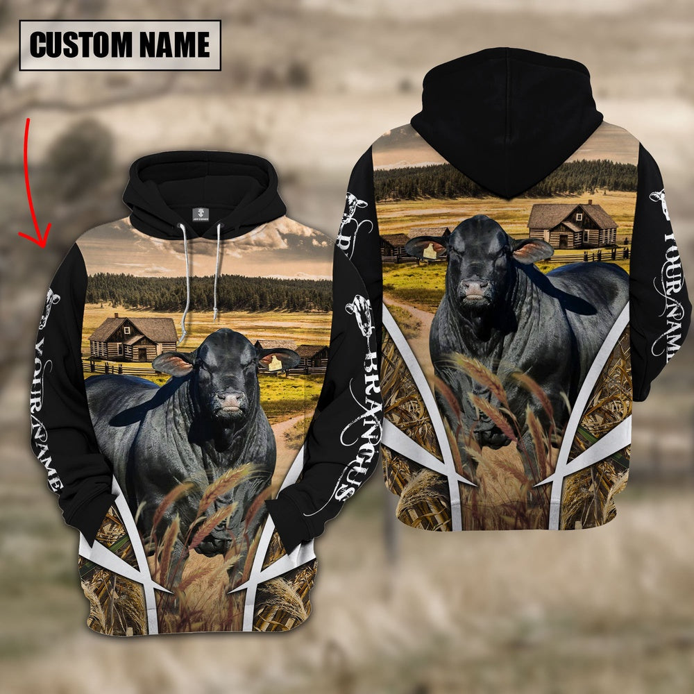 Brangus Custom Name Meadow Pattern Black Hoodie, Farmer Hoodie, Custom Farm Shirts, Farmer T Shirt