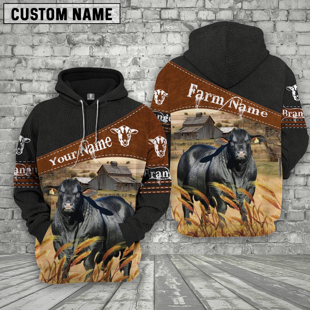 Brangus On Farm Custom Name Printed 3D Black Hoodie, Farmer Hoodie, Custom Farm Shirts, Farmer T Shirt