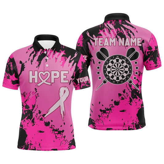 Breast Cancer Awareness Pink Grunge Camo Men Darts Polo Shirts Custom Darts Polo, Darts Team Polo Shirt