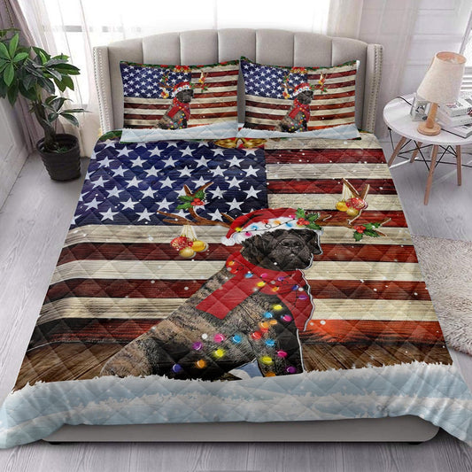 Brindle English Mastiff Wearing Amas Hat With String Light Bedding Set, Christmas Beddings, Xmas Bedding Sets