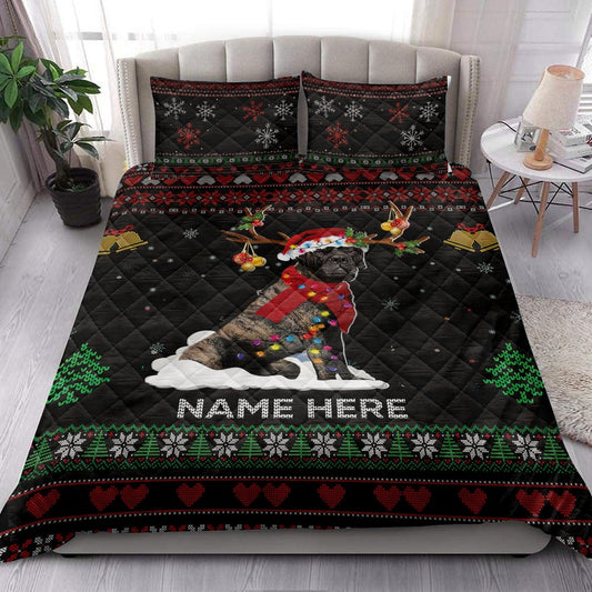 Brindle English Mastiffmas Hat Bedding Set, Christmas Beddings, Xmas Bedding Sets