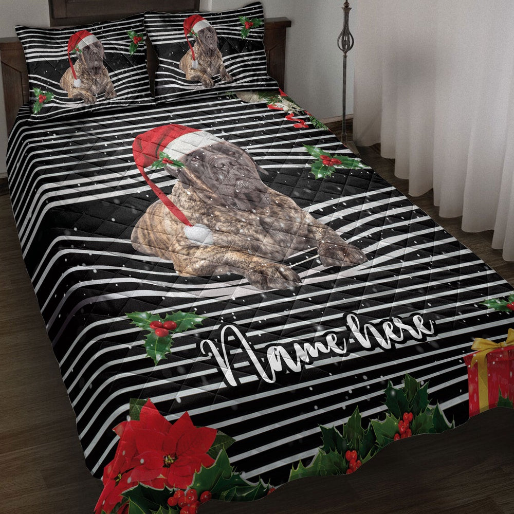 Brindle English Mastiffmas Striped Bedding Set, Christmas Beddings, Xmas Bedding Sets