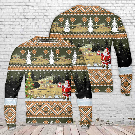 British Army M3 Stuart 'Honey' 'Connecticut IV' 'A' Squadron, 5th Royal Tank Regiment, 7th Armoured Division Christmas Sweater, Christmas Ugly Sweater