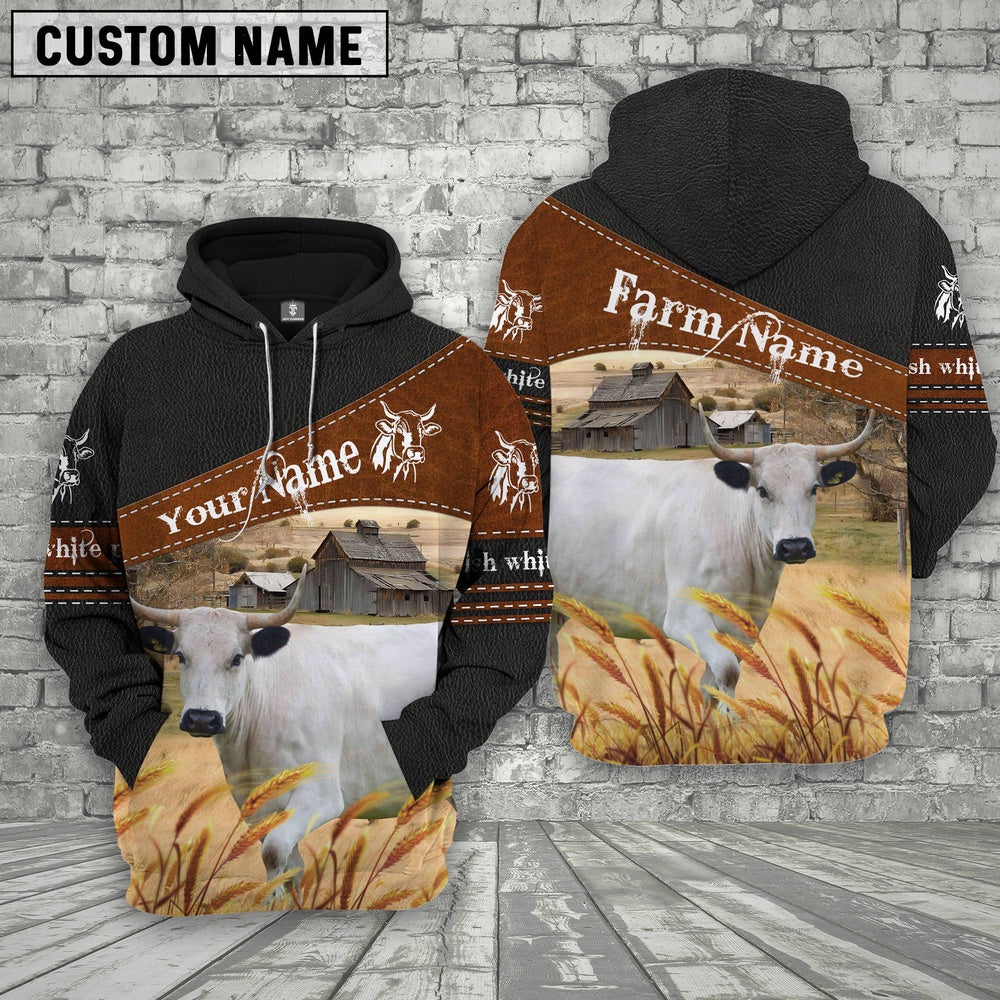 British White Park On Farm Custom Name Printed 3D Black Hoodie, Farmer Hoodie, Custom Farm Shirts, Farmer T Shirt
