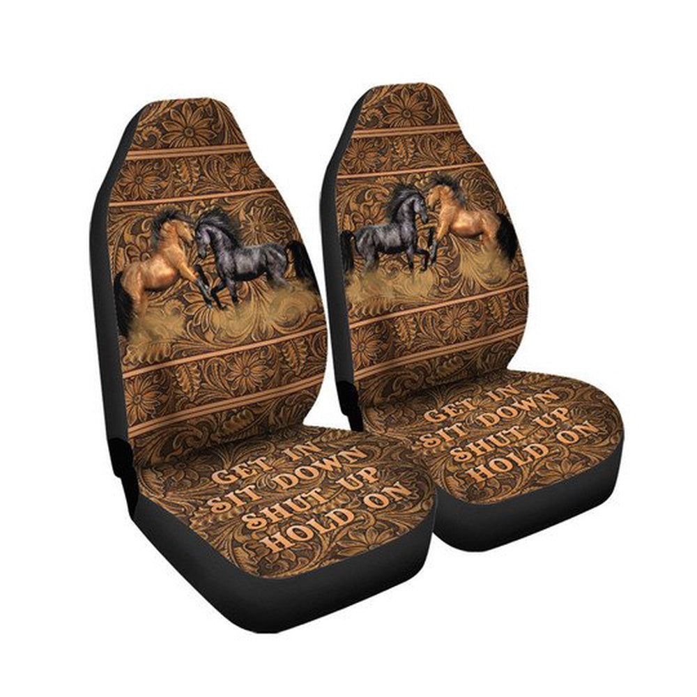 Brown And Black Horses Flowery Background Get In Sit Down Shut Up Hold On Car Seat Cover, Car Seat Cover, Farm Car Seat Cover, Pet Seat Covers