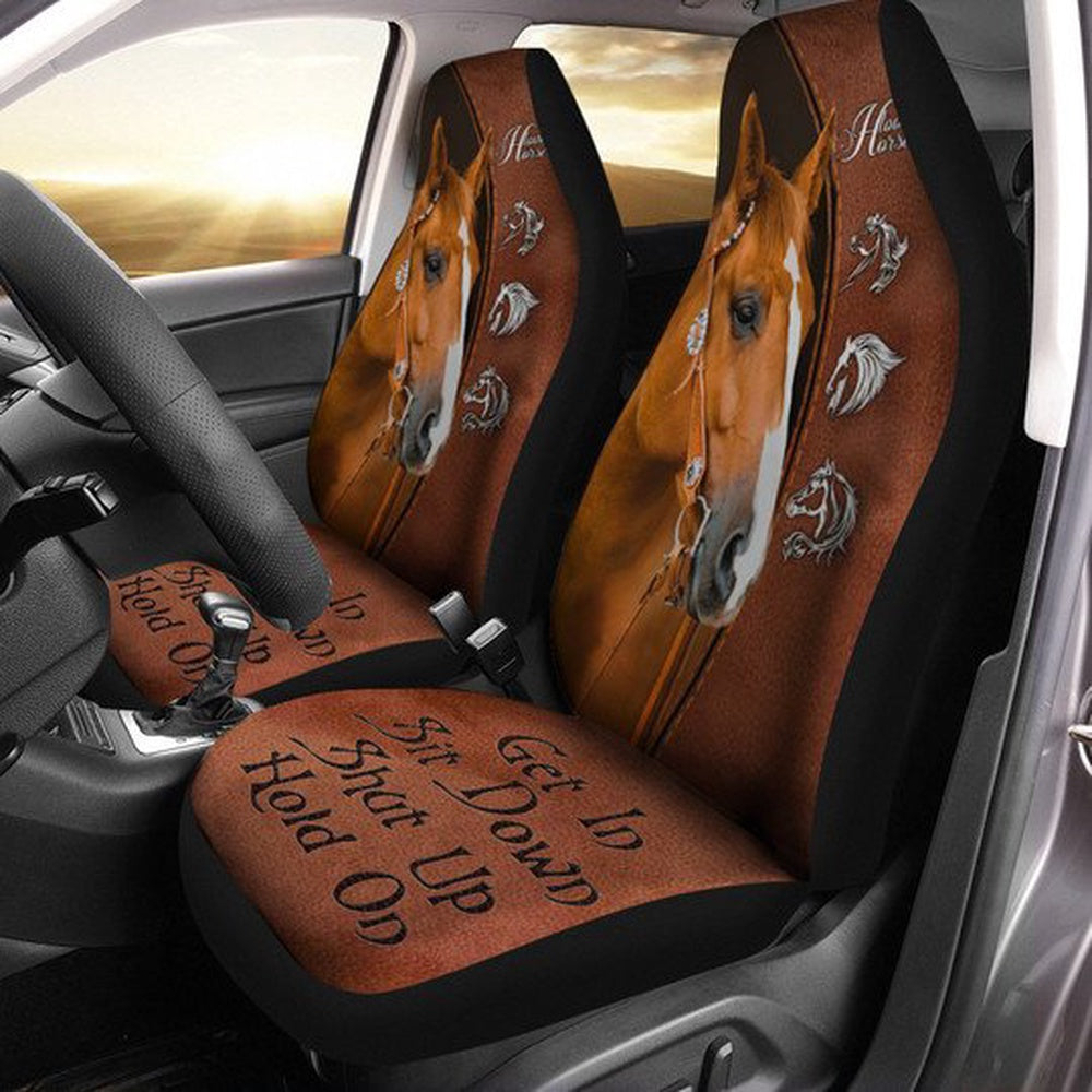 Brown Horse - Horse Symbols - Get In Sit Down Shut Up Hold On Car Seat Cover, Car Seat Cover, Farm Car Seat Cover, Pet Seat Covers