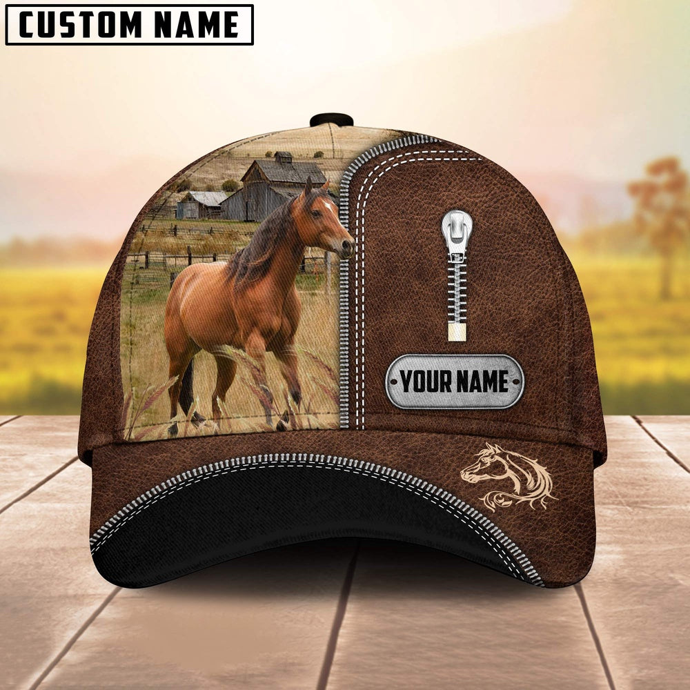 Brown Horse Leather Zip Pattern Customized Name Cap, Farmer Cap, Vintage Farmer Hat, Mens Farmer Hats, Cap For Farmers