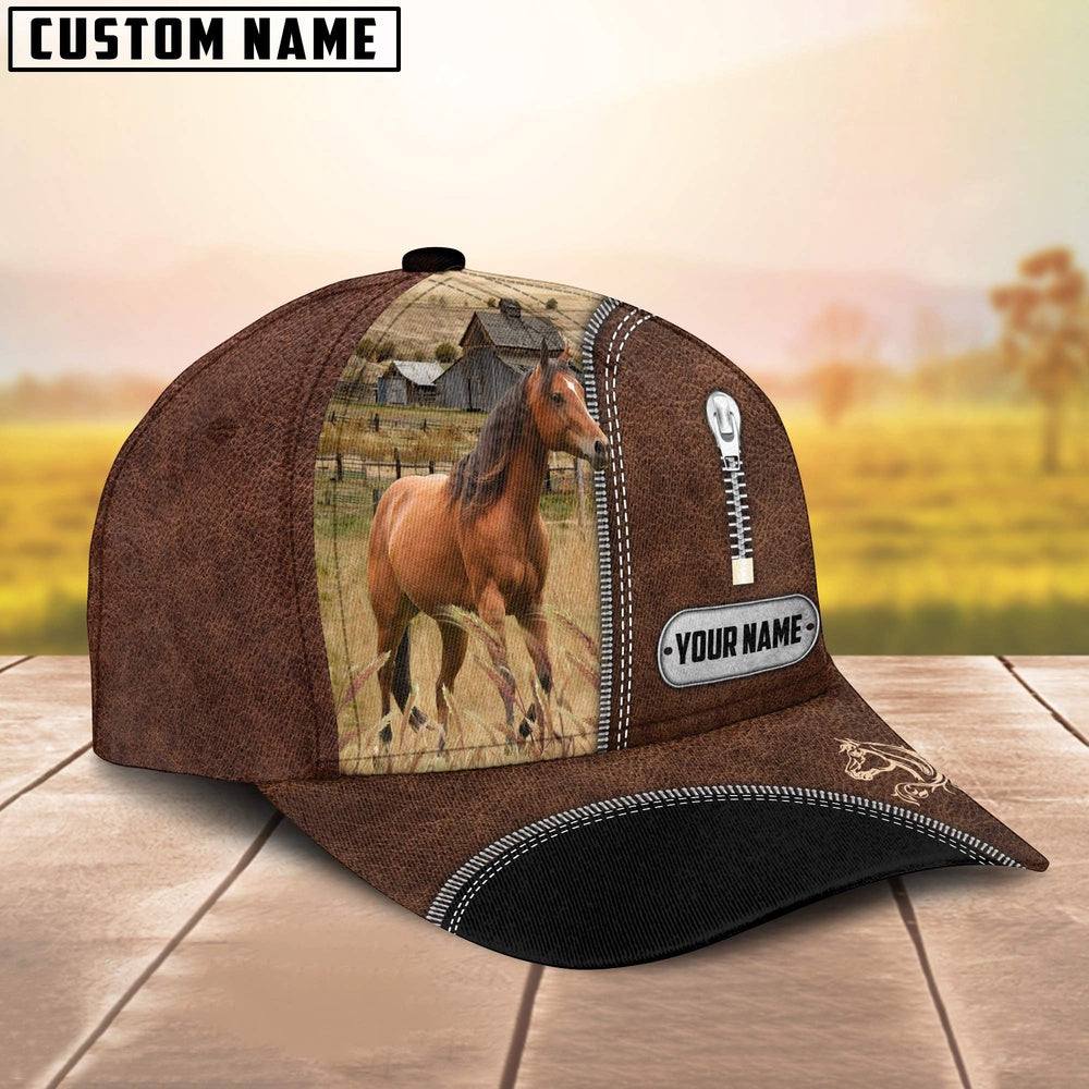 Brown Horse Leather Zip Pattern Customized Name Cap, Farmer Cap, Vintage Farmer Hat, Mens Farmer Hats, Cap For Farmers