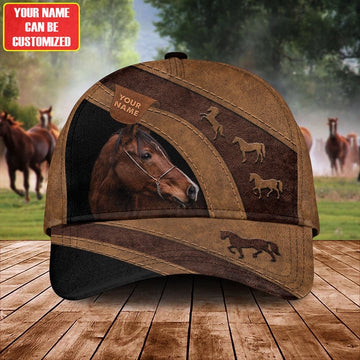 Brown Horse Lovers Leather Pattern Customized Name Cap, Farmer Cap, Vintage Farmer Hat, Mens Farmer Hats, Cap For Farmers