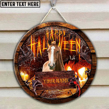 Brown Horse Scaary Halloween Custom Name Wooden Sign, Farm Wood Sign, Farm House Wood Signs