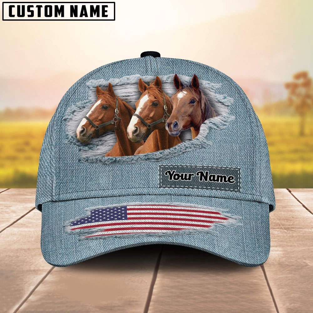 Brown Horses Jeans Pattern Customized Name Cap, Farmer Cap, Vintage Farmer Hat, Mens Farmer Hats, Cap For Farmers