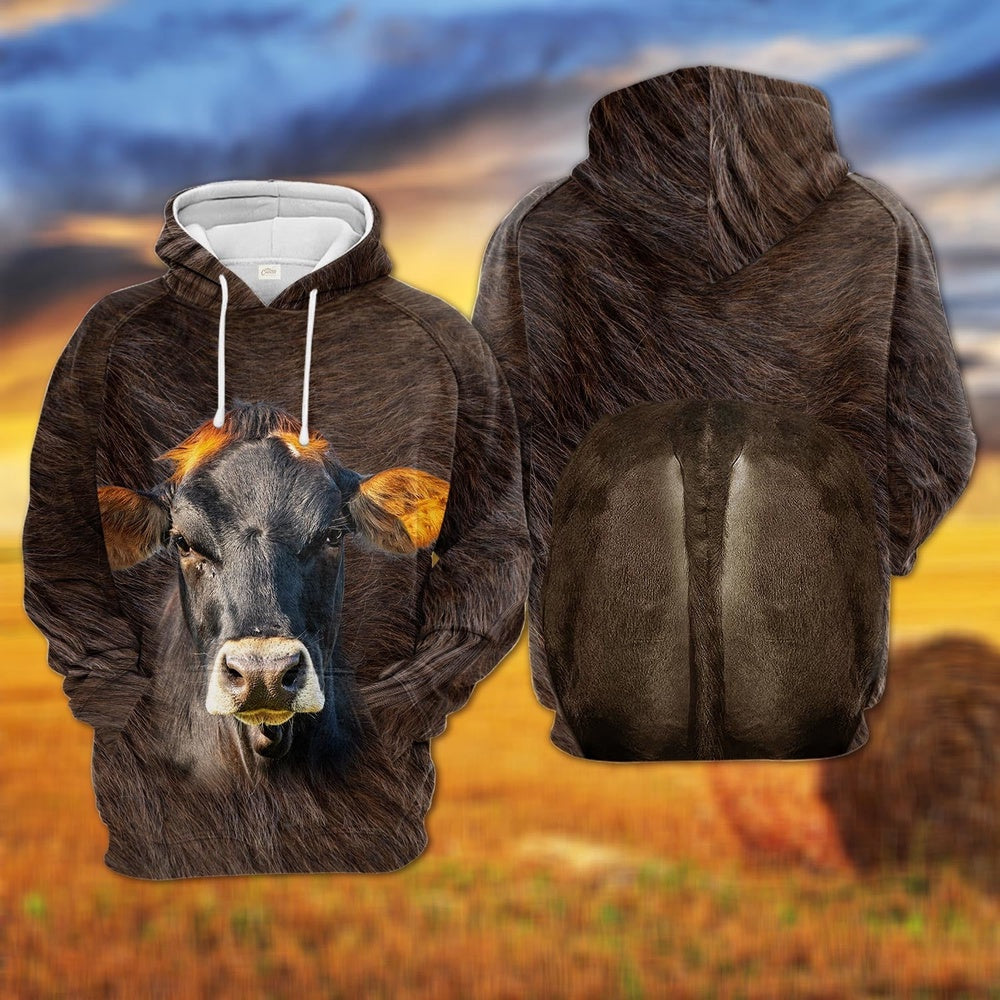 Brown Swiss All Over Printed Hoodie, Farmer Hoodie, Farm Themed Shirts, Farm Tee Shirts
