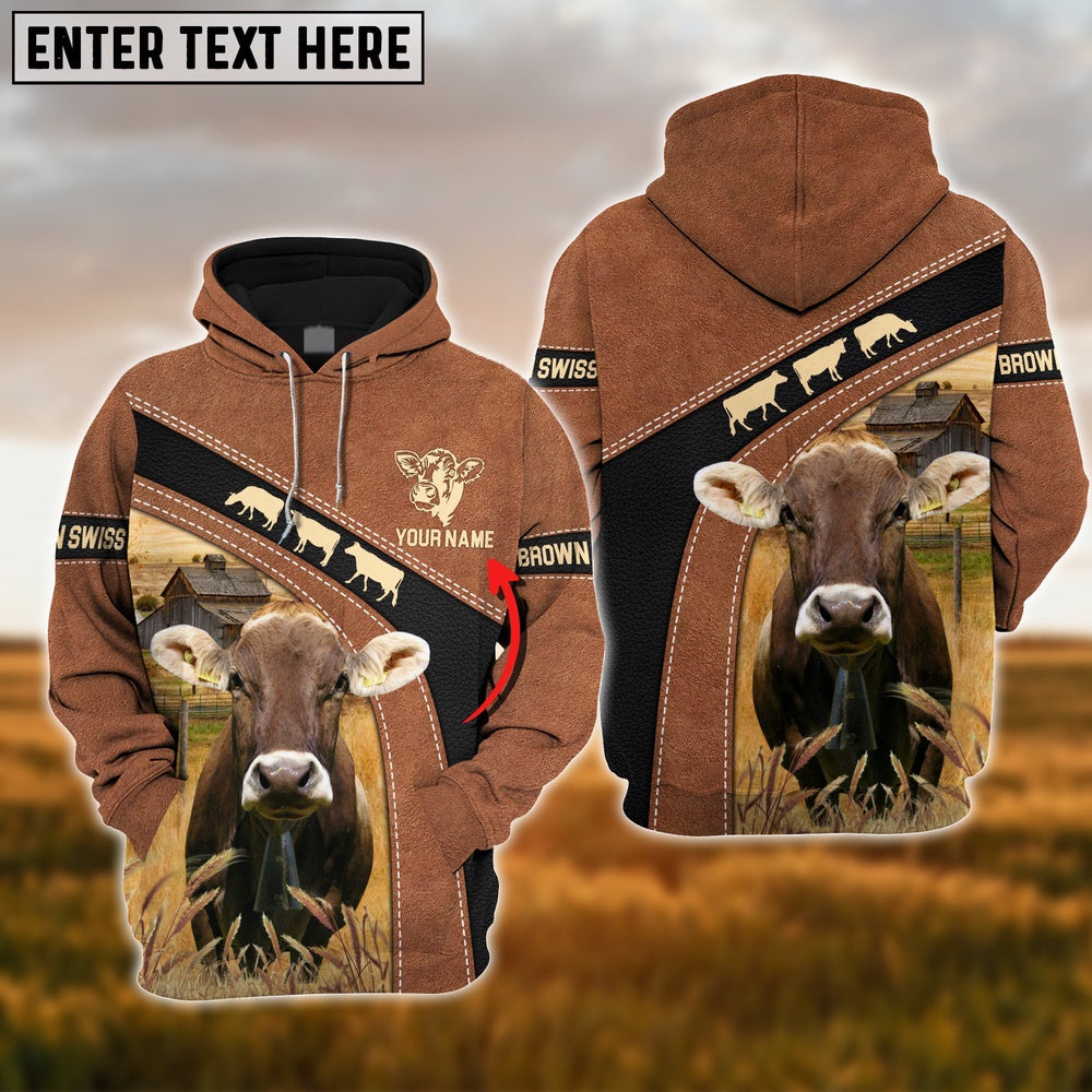 Brown Swiss Cattle Brown Pattern Custom Name Shirts, Farmer Hoodie, Custom Farm Shirts, Farmer T Shirt