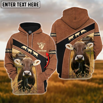 Brown Swiss Cattle Brown Pattern Custom Name Shirts, Farmer Hoodie, Custom Farm Shirts, Farmer T Shirt