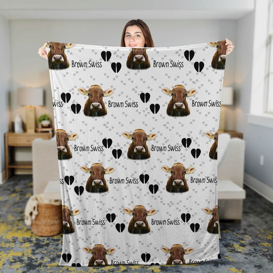 Brown Swiss Cattle Happy Pattern Blanket, Farm Blanket, Farm Animal Blanket