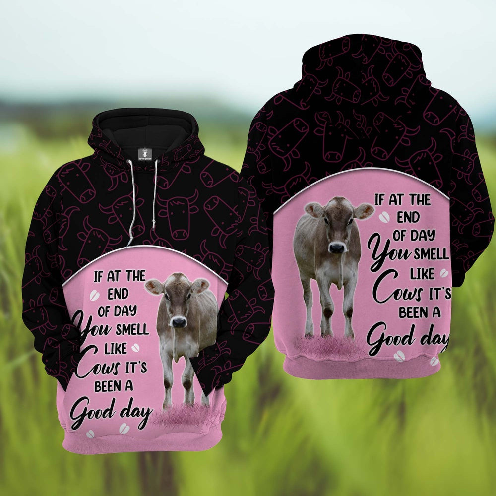 Brown Swiss Cattle It's Been A Good Day 3D Hoodie, Farmer Hoodie, Farm Themed Shirts, Farm Tee Shirts