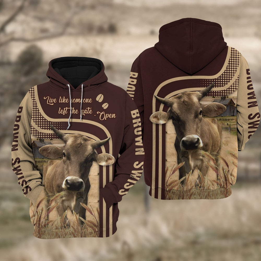 Brown Swiss Cattle Live Like Some One Hoodie, Farmer Hoodie, Farm Themed Shirts, Farm Tee Shirts