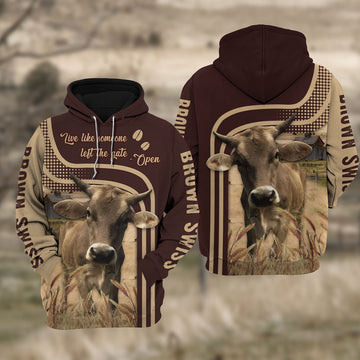 Brown Swiss Cattle Live Like Some One Hoodie, Farmer Hoodie, Farm Themed Shirts, Farm Tee Shirts