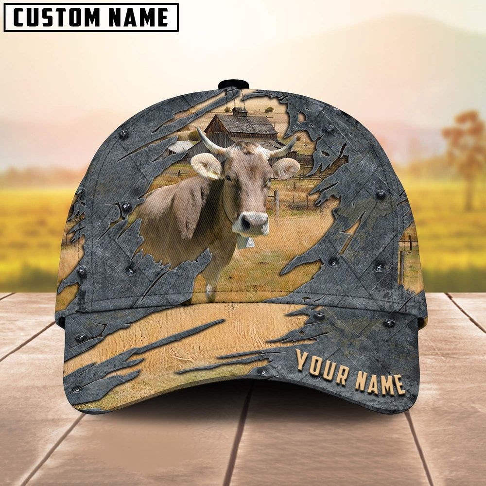 Brown Swiss Customized Name Cap, Farmer Cap, Vintage Farmer Hat, Mens Farmer Hats, Cap For Farmers