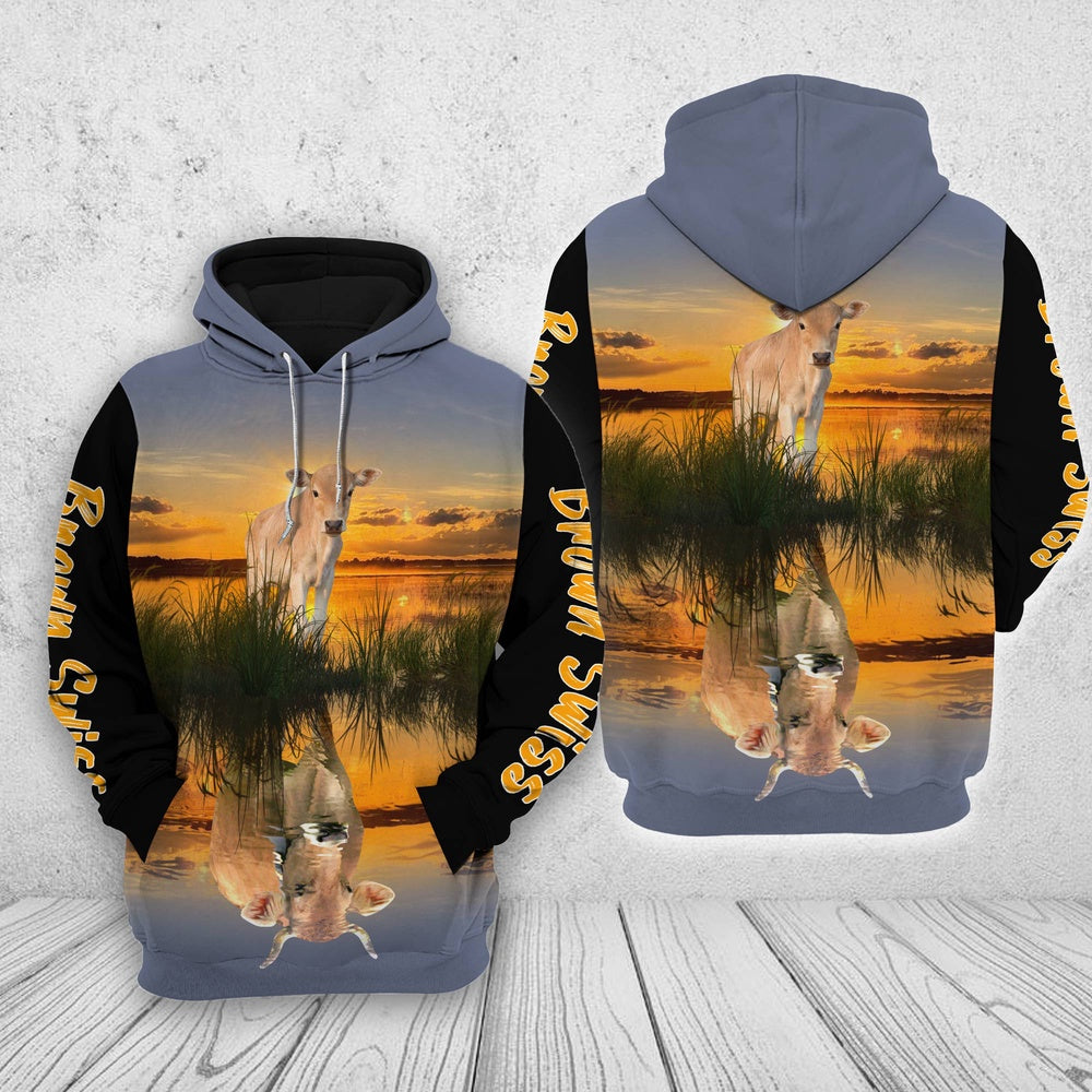 Brown Swiss In The Sunset Shirts, Farmer Hoodie, Farm Themed Shirts, Farm Tee Shirts