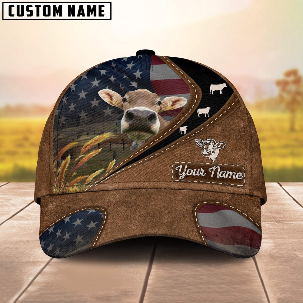 Brown Swiss Leather Pattern American Customized Name Cap, Farmer Cap, Vintage Farmer Hat, Mens Farmer Hats, Cap For Farmers