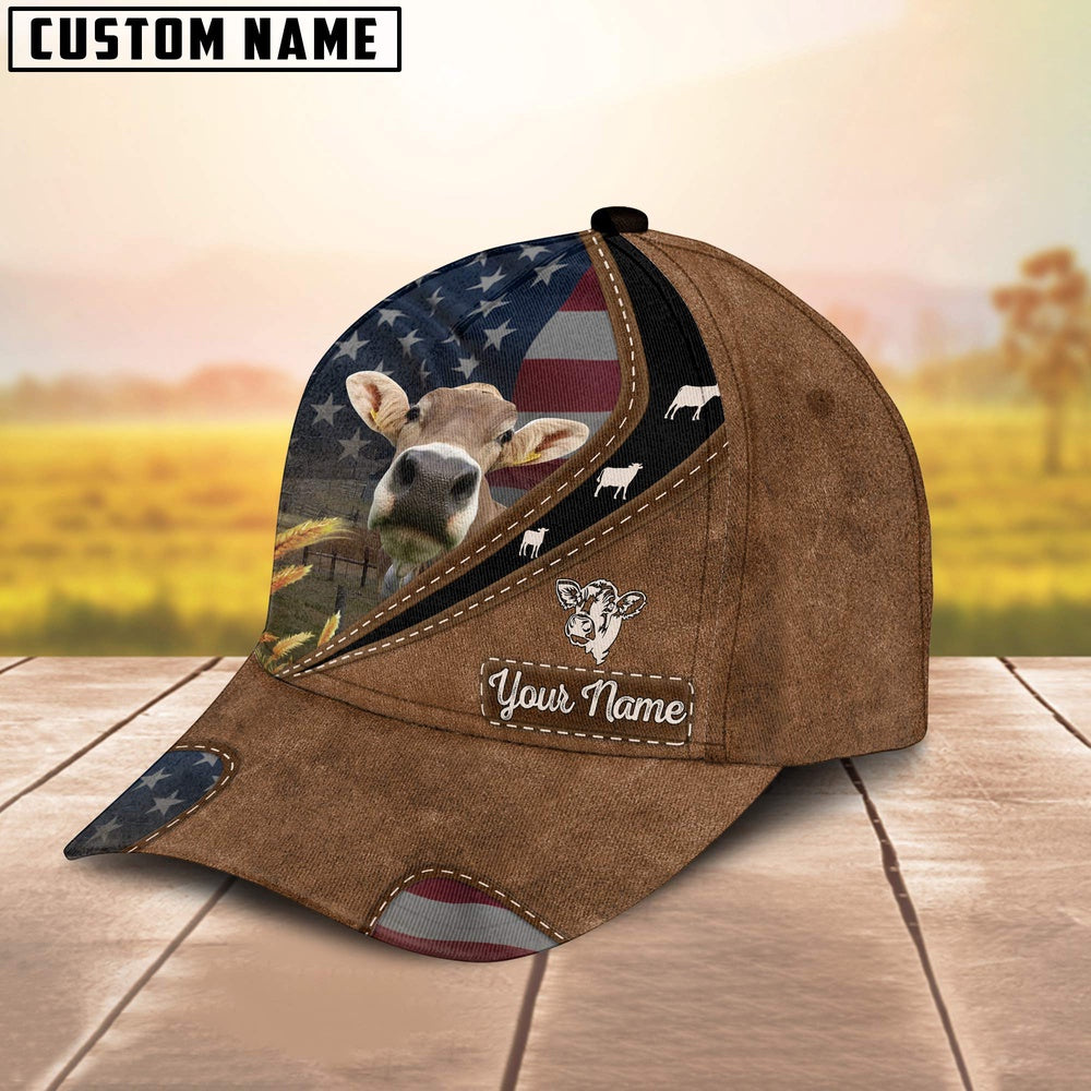 Brown Swiss Leather Pattern American Customized Name Cap, Farmer Cap, Vintage Farmer Hat, Mens Farmer Hats, Cap For Farmers