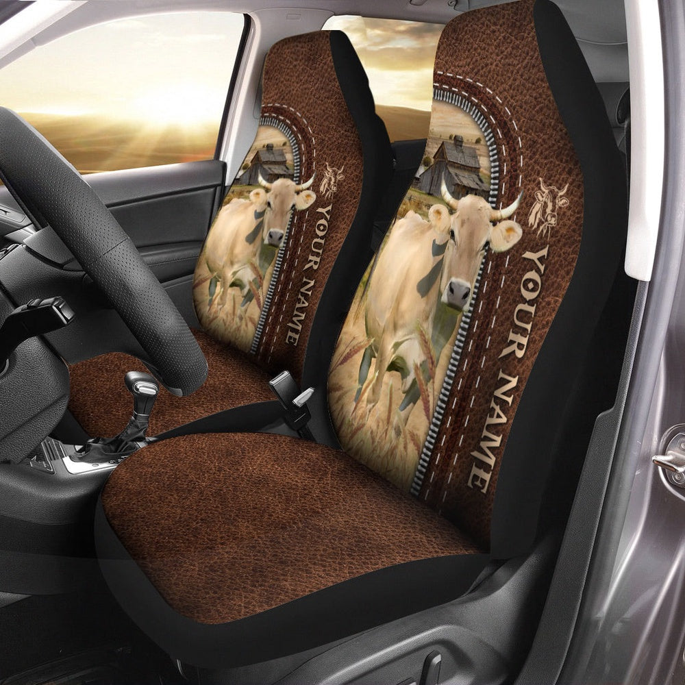 Bruavieh Personalized Name Leather Pattern Car Seat Cover, Car Seat Cover, Farm Car Seat Cover, Pet Seat Covers