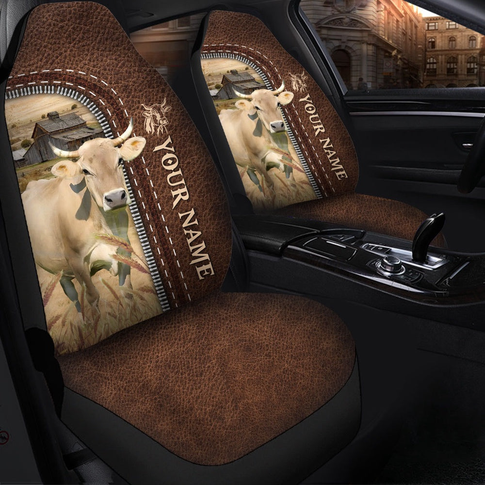 Bruavieh Personalized Name Leather Pattern Car Seat Cover, Car Seat Cover, Farm Car Seat Cover, Pet Seat Covers