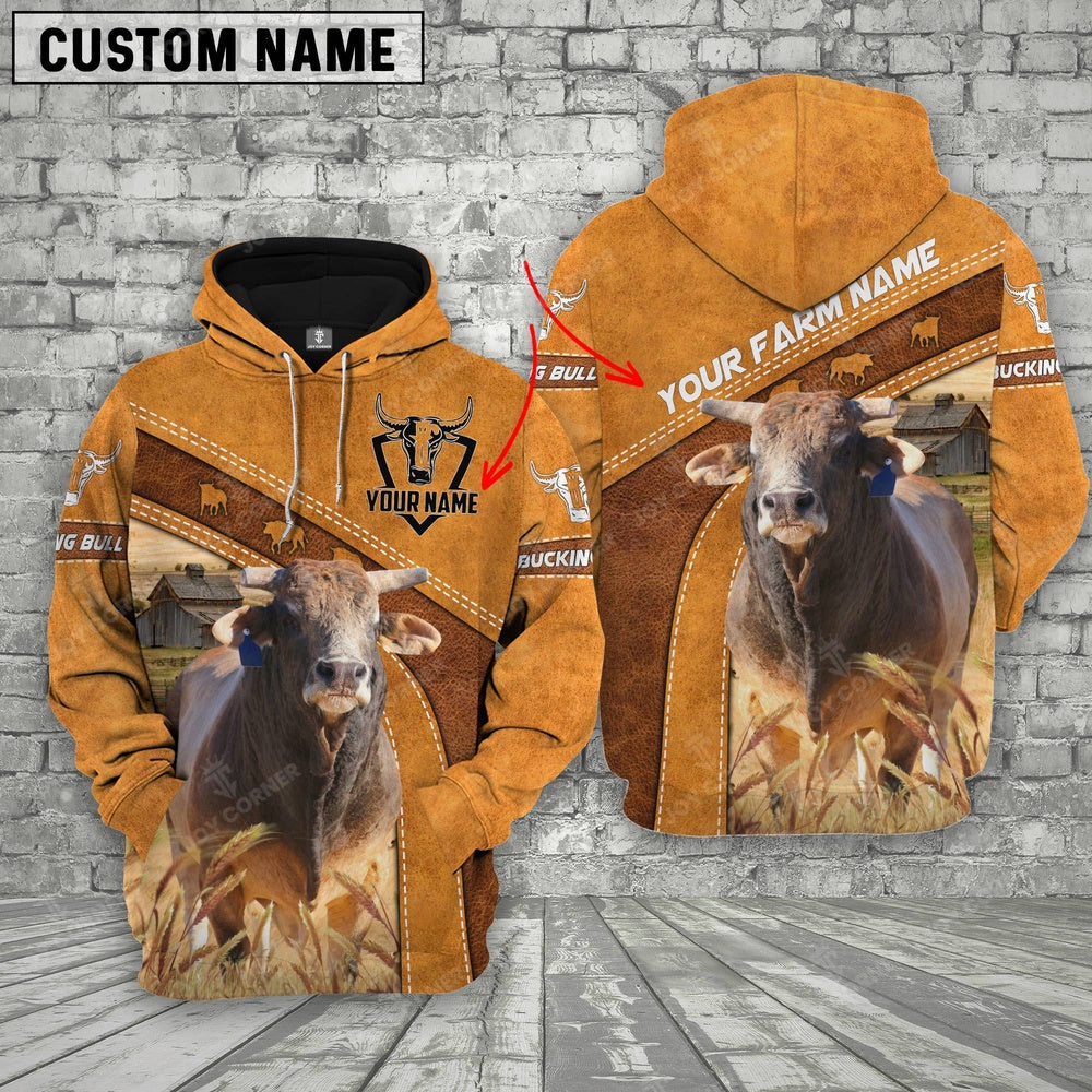 Bucking Bull Custom Name Printed Cattle 3D Hoodie, Farmer Hoodie, Custom Farm Shirts, Farmer T Shirt