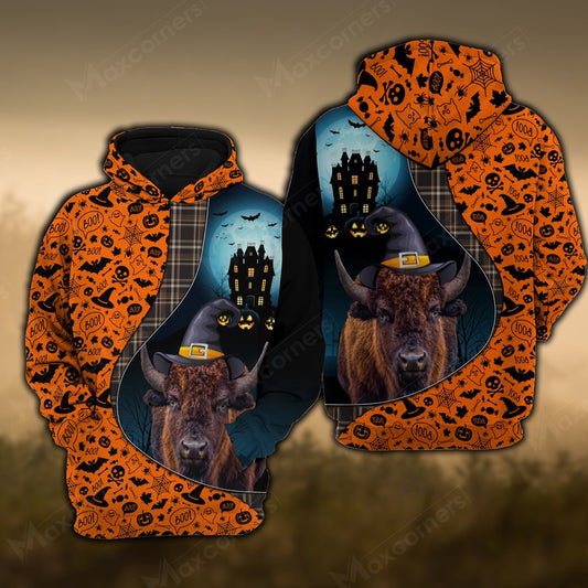 Buffalo  Castle Halloween Pattern 3D Hoodie, Farmer Hoodie, Farm Themed Shirts, Farm Tee Shirts