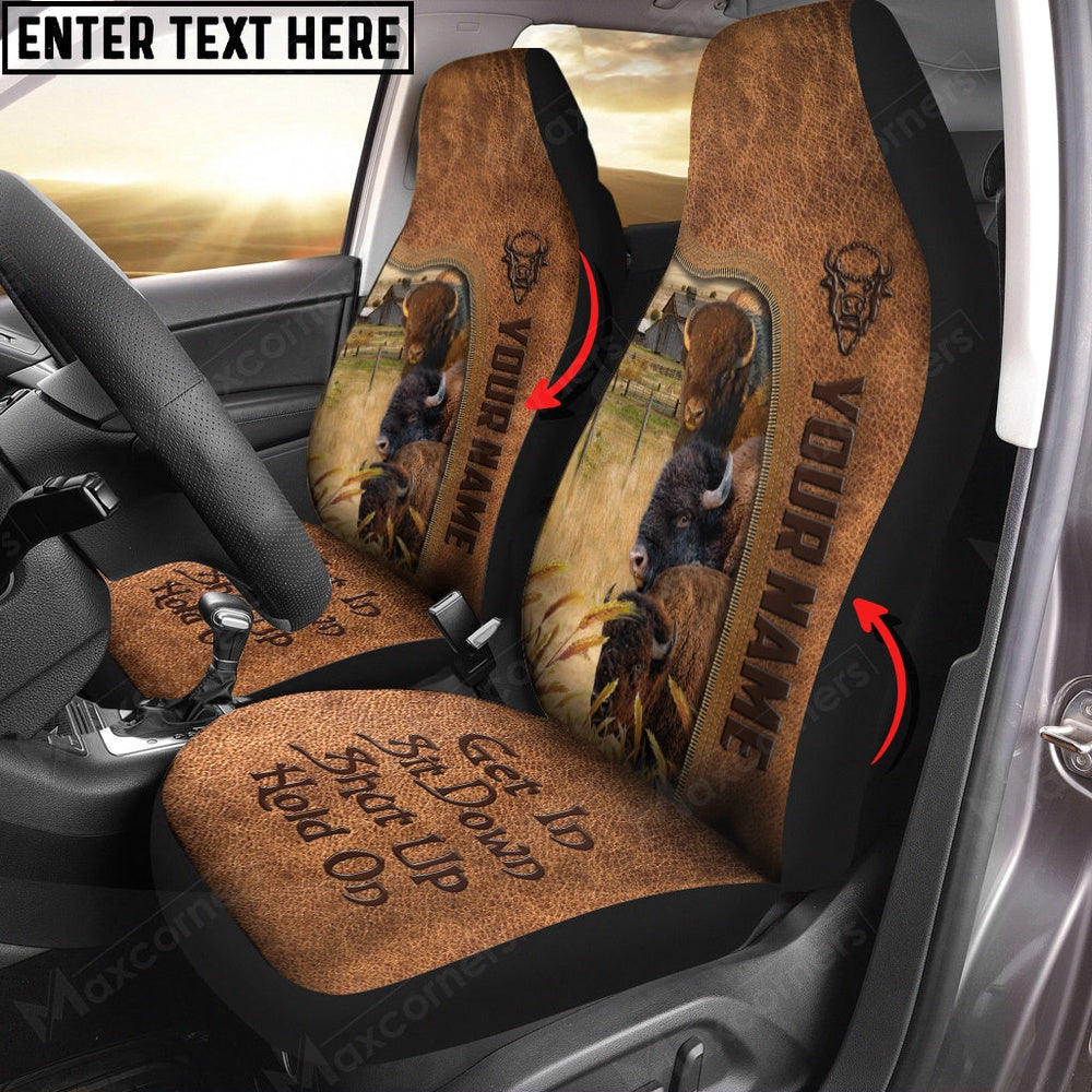 Buffalo Happiness Personalized Name Leather Pattern Car Seat Cover, Car Seat Cover, Farm Car Seat Cover, Pet Seat Covers
