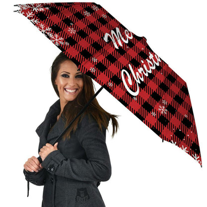 Buffalo Plaid Christmas Print Umbrella, Christmas Umbrella, Xmas Umbrella