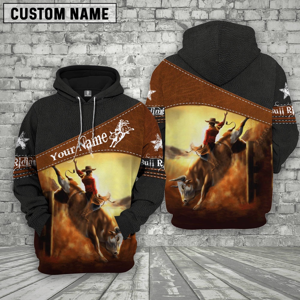 Bull Riding Custom Name Printed 3D Black Hoodie, Farmer Hoodie, Custom Farm Shirts, Farmer T Shirt