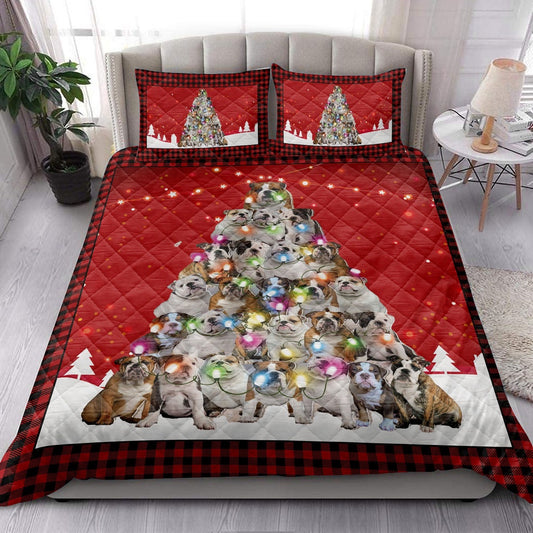 Bulldogmas Noel Xmas Tree Dog Bedding Set, Christmas Beddings, Xmas Bedding Sets