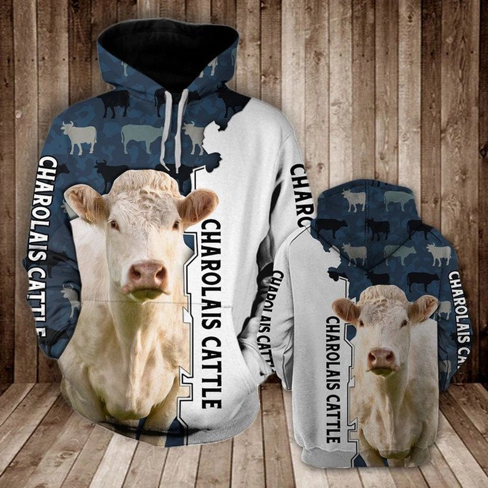 CHAROLAIS HALF CAMO All Over Printed Hoodie, Farmer Hoodie, Farm Themed Shirts, Farm Tee Shirts