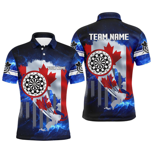 Canada Flag Darts Board Blue Galaxy Men Darts Polo Shirts Custom Patriotic League Darts Polo, Darts Team Polo Shirt