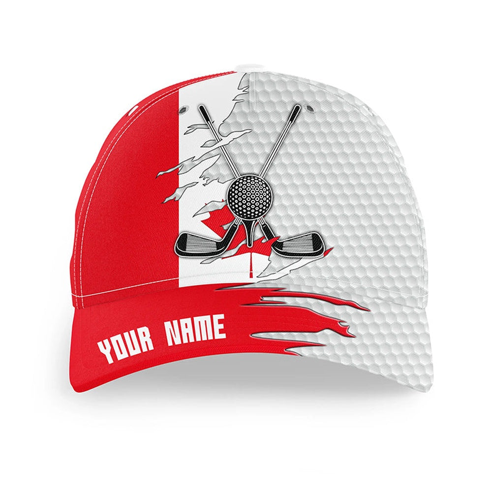 Canadian Flag Golf Clubs White Golf Ball Skin Golfer Hat Custom Name Patriotic Sun Hats For Mens, Golf Baseball Cap