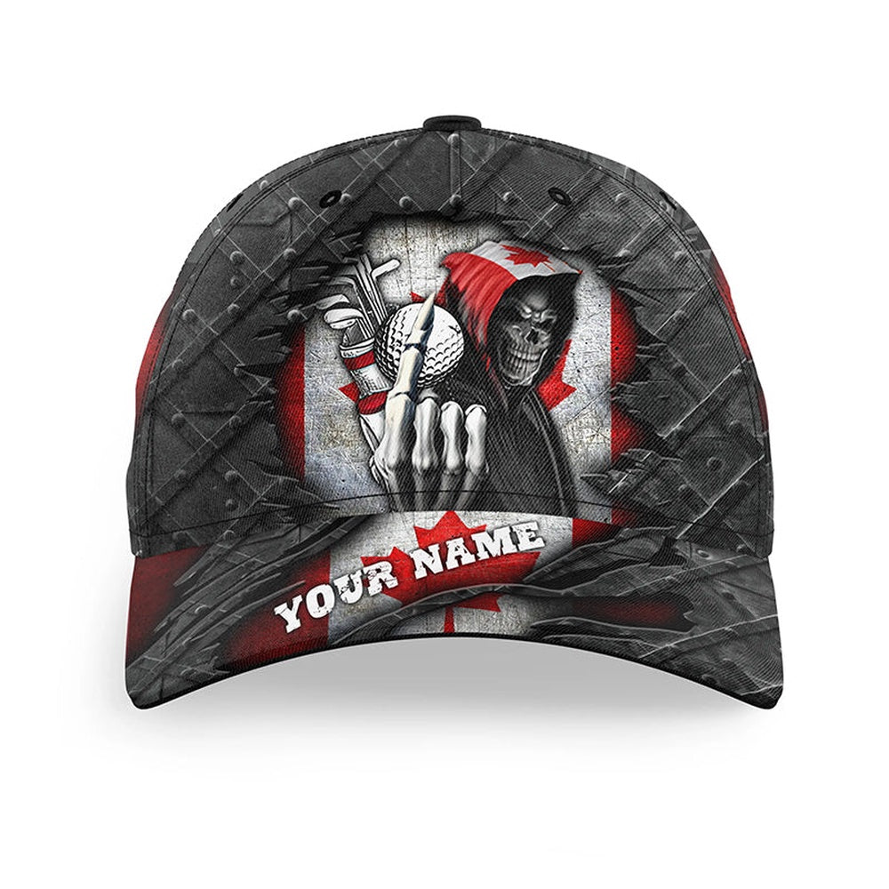 Canadian Flag Golfer Hat Custom Name Skull Golf Hats Unisex Baseball Men Golf Hats, Golfing Gift, Golf Baseball Cap