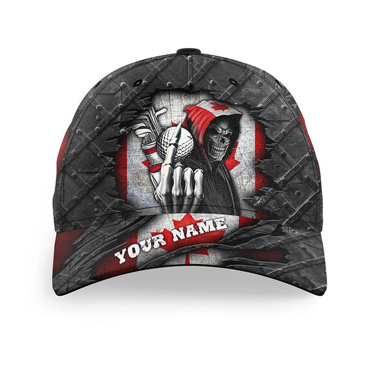 Canadian Flag Golfer Hat Custom Name Skull Golf Hats Unisex Baseball Men Golf Hats, Golfing Gift, Golf Baseball Cap