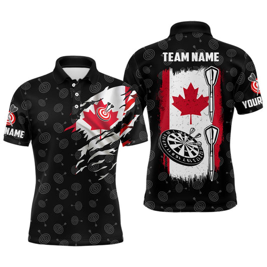 Canadian Flag Personalized Mens Darts Polo Shirt Custom Patriotic Darts Polo For Men, Darts Team Polo Shirt