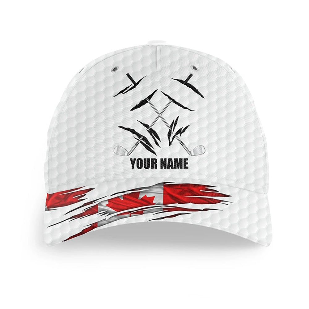 Canadian Flag White Golf Ball Skin Golfer Hat Custom Name Golf Clubs Sun Hats For Men, Mens Golf Hats, Golf Baseball Cap