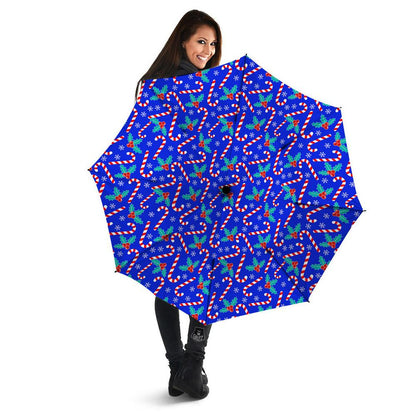 Candy And Christmas Berry Print Pattern Umbrella, Christmas Umbrella, Xmas Umbrella