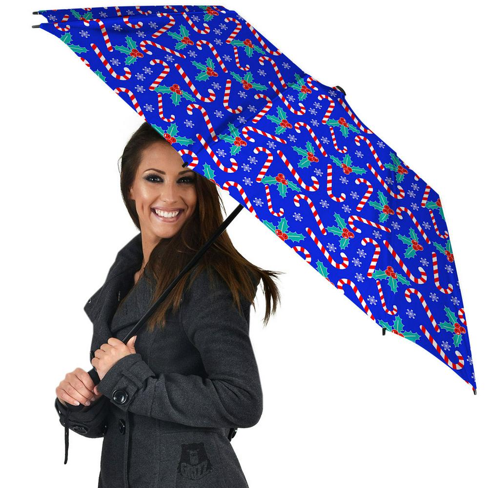 Candy And Christmas Berry Print Pattern Umbrella, Christmas Umbrella, Xmas Umbrella